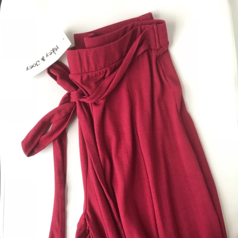 Mikey & Joey Maroon Stretch Belted Palazzo Pants